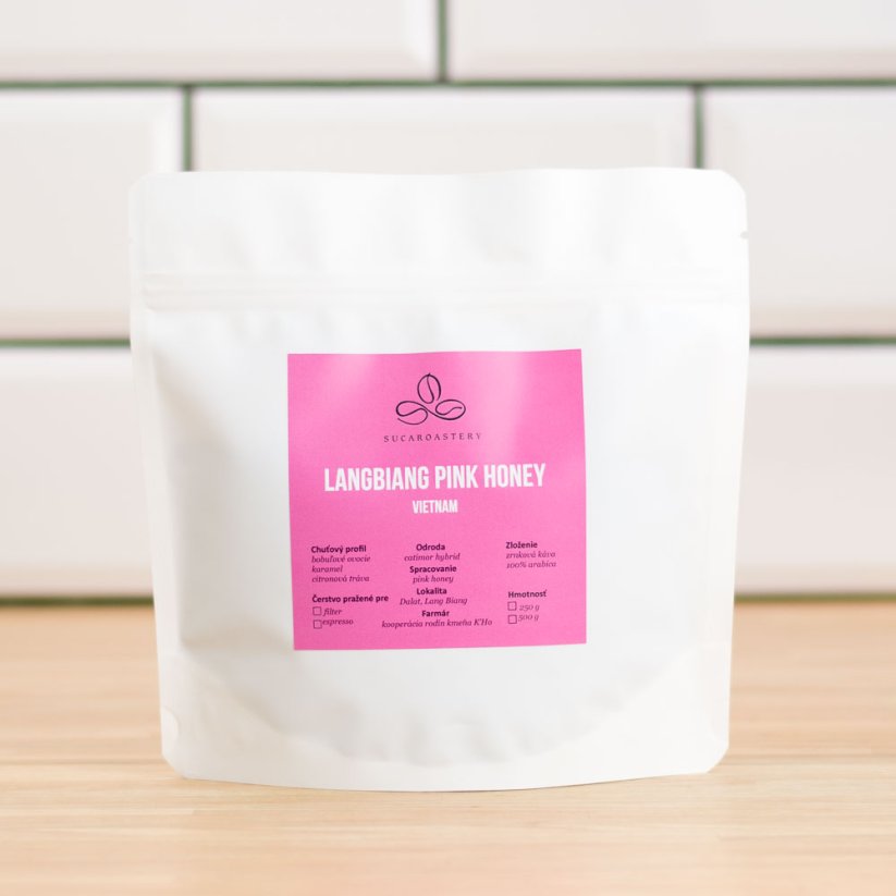 Vietnam Langbiang pink honey - Praženie a balenie: espresso 500g