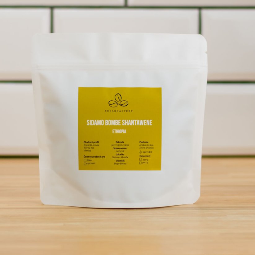 Ethiopia Sidamo Bombe Shantawene - Praženie a balenie: filter 250g